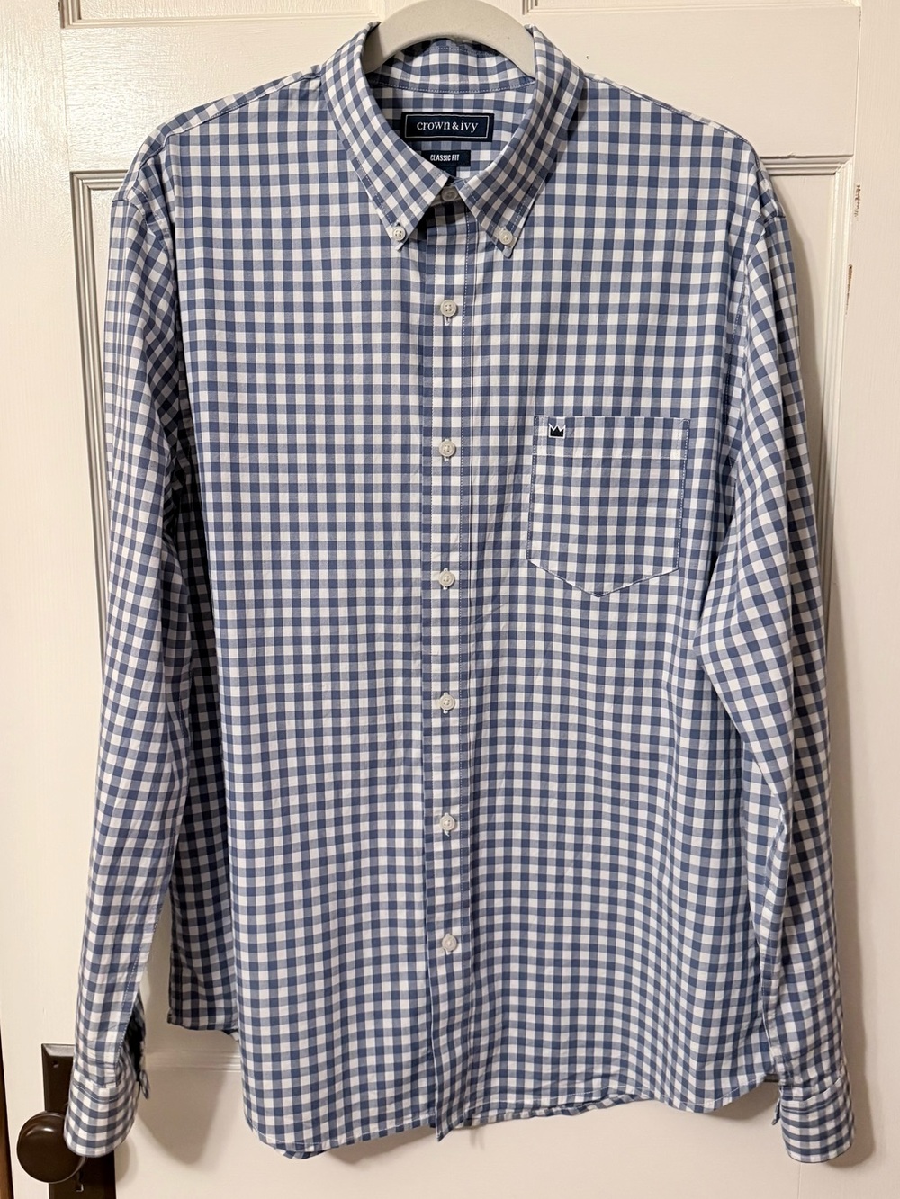 Crown & Ivy Men's Blue Gingham Poplin Shirt